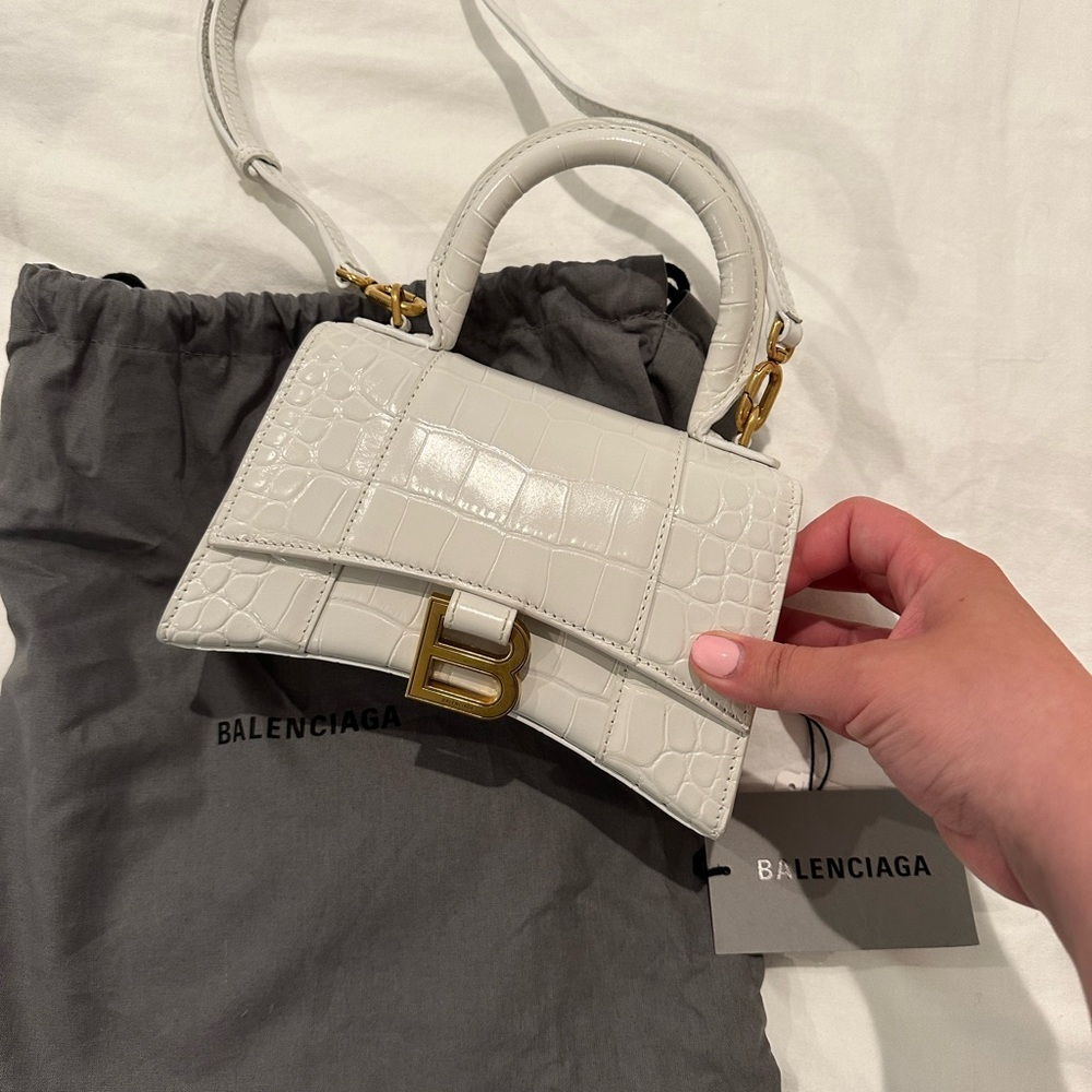 Balenciaga Cream Croc-Embossed Mini Bag